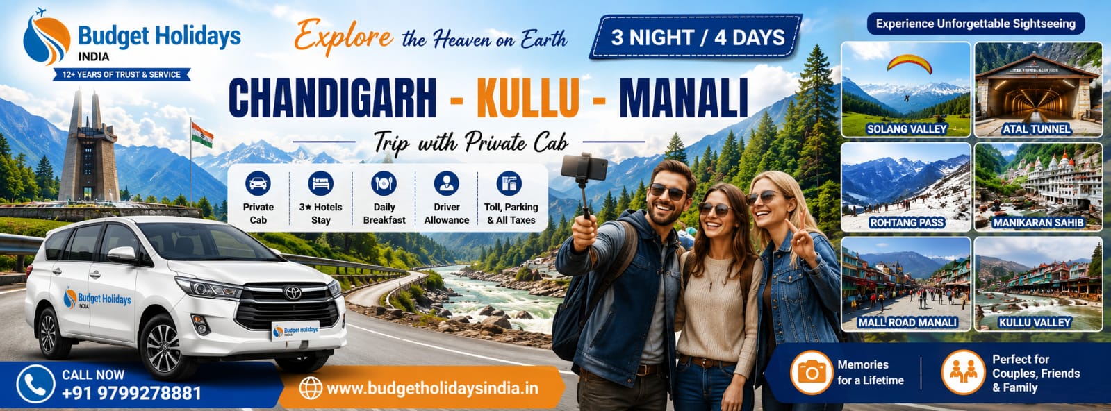 Chandigarh to Manali Tour Package 3 Nights 4 Days